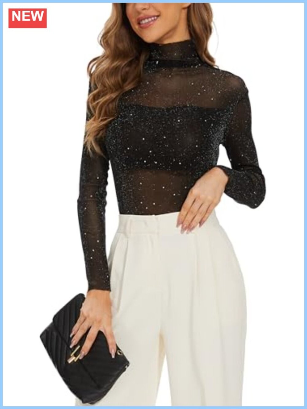 Mesh Sheer Mock Neck Long Sleeve See Through Layering Tee T Shirt